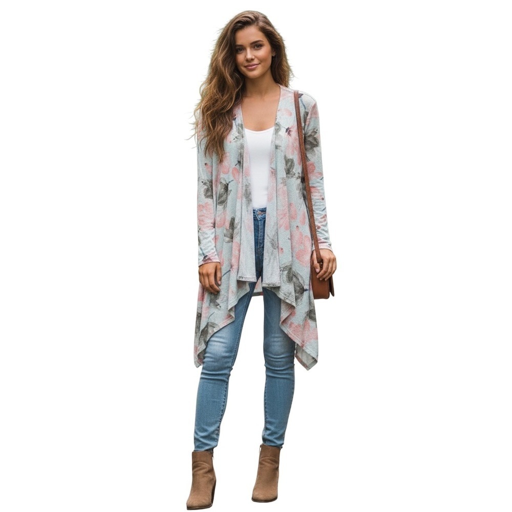 Elegant Floral Open-Front Cardigan